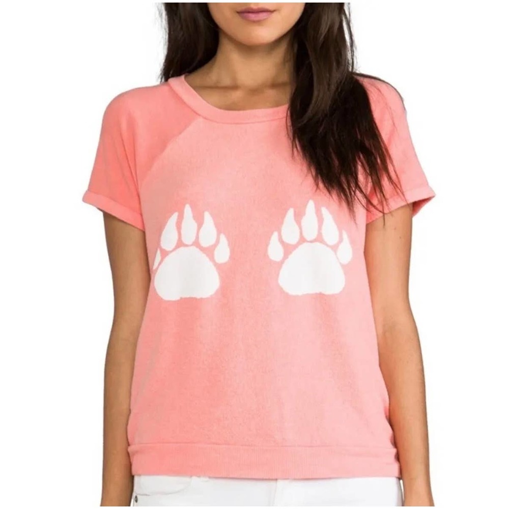 NEW! Wildfox Paws Camden Top S Coral Pink 70's Lipstick Raglan Sleeve $54